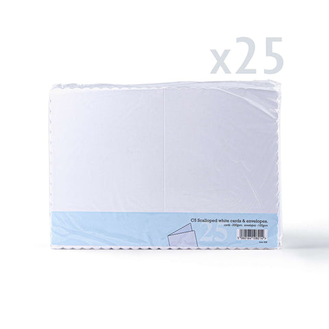 White V-Flap Envelope & Scalloped Card Pack